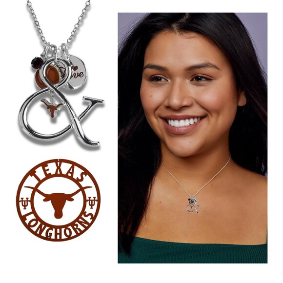 MULTI-CHARM TEXAS LONGHORNS COLLEGE FOOTBALL SILVER CHARM FAN PRIDE NECKLACE - Picture 1 of 3